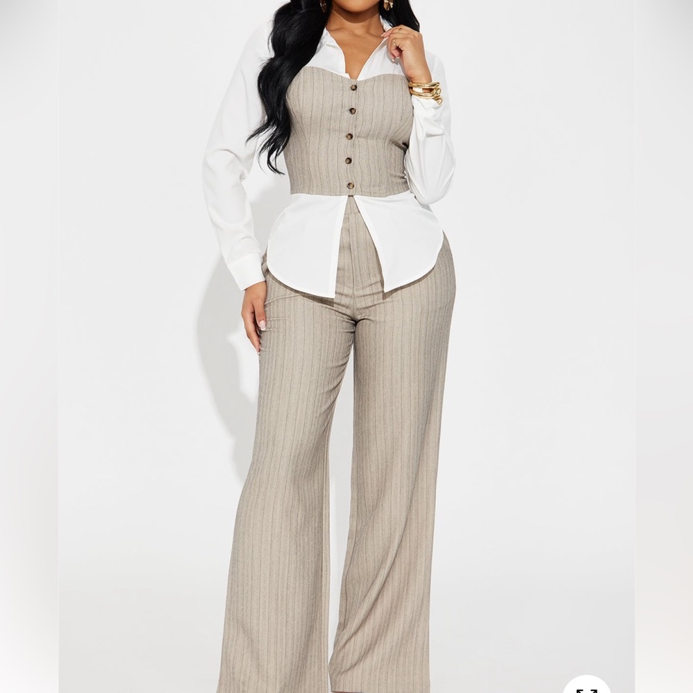 Fashion Nova Beige Striped Wide Leg Jumpsuit